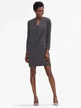 MM Lafleur Alice Dark Gray Notch-Neck Shift Dress